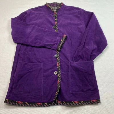 VINTAGE Koos Of Course! Womens Jacket sz M Purple Geometric Corduroy Reversible - Image 1 of 4