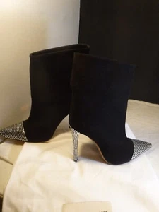 Alexandre Vauthier Women's Black SUEDE Crystal Leather Ankle Boots Size 37 1/2 - Picture 1 of 9