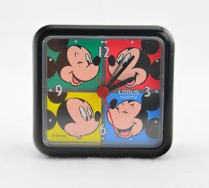 Mickey Mouse Face Lorus Quartz Square Black Alarm Clock Battery Operated - Picture 1 of 6
