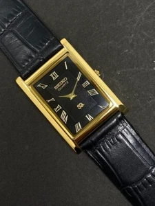 GOLD BLACK - Vintage Seiko Slim Quartz men's Wrist Watch - (FREE SHIPPING) - Picture 1 of 10