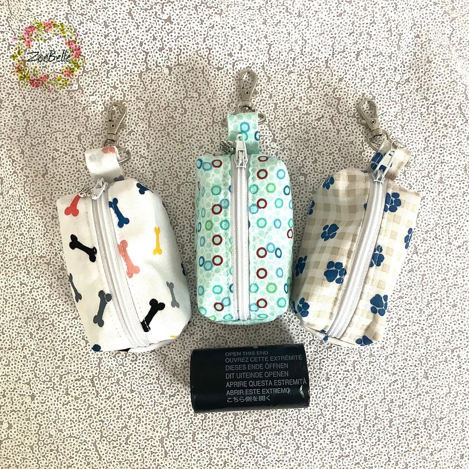 Clip on dog poo fabric boxy zipper bag holder/dispenser lobster clip handmade  - Image 1 of 1
