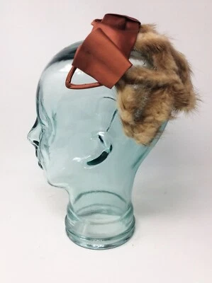 Diadema Fascinadora Lazo Satinado Marrón Años 40 De Colección con Borde de Piel de Visón Cóctel Foto 1 de 4
