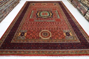 10x16 ft Mamluk Red Area Rug Afghan Hand Knotted Veg Dye Wool Rug - Picture 1 of 13