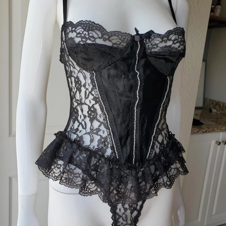 Body Lencería Transparente Nan Flower Vintage Nylon Negro Encaje Foto 1 de 4