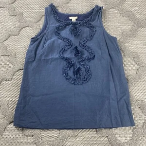 J Crew Tank Womens Size 4 Blue Floral Ruffles Lined Lightweight Top - Picture 1 of 12