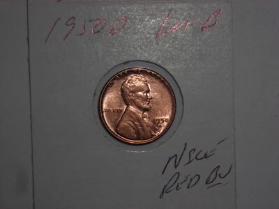 wheat penny 1950D LINCOLN CENT NICE RED BU 1950-D NICE RED UNC DETAILS LOT #B - Image 1 of 3