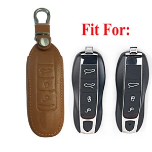 3 Button Brown Remote Key Fob Bag PU Leather Cover Case Fit For Porsche Panamera - Picture 1 of 10