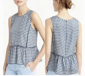 👚  J Crew Silk Gingham Peplum Top Blouse Shirt F2668 SLEEVELESS    00 - Picture 1 of 11