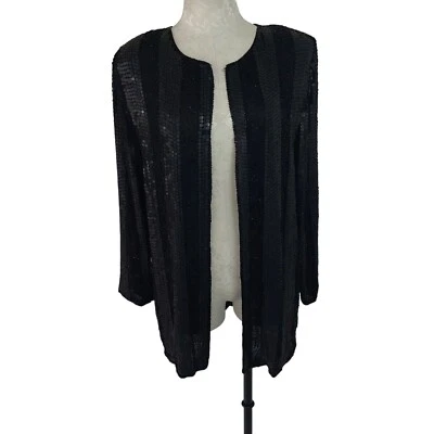 Jewel Queen Jacket Womens Vintage Size Large Black Beaded Sequin Silk Retro - Image 1 of 4
