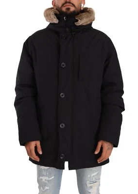 Jaqueta ADIMARI preta pele shearling poliéster com capuz IT56/US46/XXL RRP $400 - Imagem 1 de 4