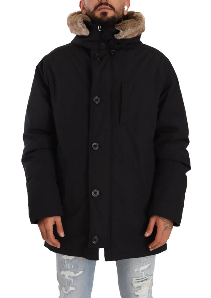 ADIMARI Jacket Black Fur Shearling Polyester Hooded Coat IT56/US46/XXL RRP $400 - Image 1 of 4