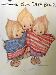 Libro de fechas de bolsillo original Hallmark Betsey Clark 1976 bandera estadounidense sin usar 4”x3,5 - Imagen 1 de 9