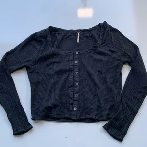 Free People Black Henley Long Sleeve XS Knit Top Soft - Picture 1 of 9