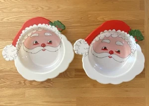 2er Set Vintage 80er Hartplastik Weihnachtsmann Gesicht Weihnachten Party Schale Platte Deko - Bild 1 von 19