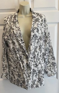 Joie Womens 100% Linen Blazer Jacket White Black Floral Luxe Classic Minimal M - Picture 1 of 12