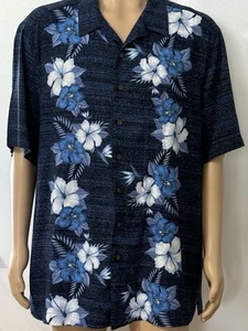 Men’s George Hawaiian Shirt  Short Sleeve Tropical Rayon, Blue 2X, floral - Picture 1 of 10