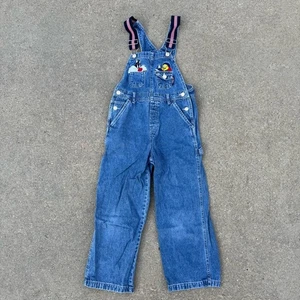 Vintage 90s Looney Tunes Tweety Sylvester Kids Embroidered Blue Denim Overalls M - Picture 1 of 9