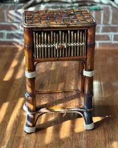 Vintage Bamboo One Drawer  Wicker  Rattan Woven Asian End or Side Table Mint - Picture 1 of 20