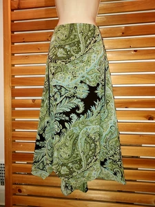 Paisley Art Chiffon Long Asymmetric Flare Green Size 22W SKIRT Lined Beauty - Picture 1 of 11