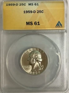 1959-D GEORGE WASHINGTON QUARTER 25C MS 61 ANACS - Picture 1 of 4