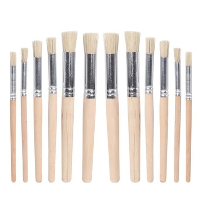 Lot de 12 pinceaux à pochoirs pour pochoirs – Manche en bois poils naturels - Photo 1/4