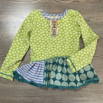 EUC Matilda Jane Long Sleeve Ruffle Top in Blue & Green, 4T, Item 22114T - Image 1 of 4
