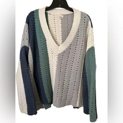 Suéter POL azul y verde chenilla cuello en V nuevo sin etiquetas Foto 1 de 4