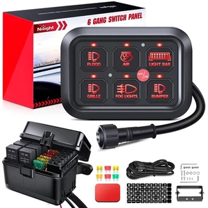 Nilight 6 Gang Switch Panel Universal Circuit Control 6 Switch, Red - Imagen 1 de 9