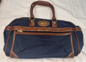 VINTAGE Jaguar Weekender Tasche dunkelblau Lederbesatz Koffer Gepäck 17X11 - Bild 1 von 11