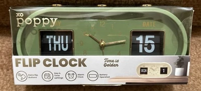 NEW XOPOPPY Retro Calendar Flip Alarm Clock Date Day Set Vintage Vibe Battery - Image 1 of 4