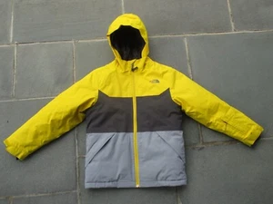 NORTH FACE DryVent Boys YELLOW GRAY Snow SKI Insulated JACKET Zip HOODED M 10-12 - Picture 1 of 16