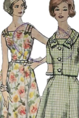 1960s Square Neck Full Skirt Sundress Box Jacket Butterick Sewing Pattern 2564 - Image 1 of 3