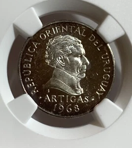 1968 URUGUAY PATTERN 10 PESO SILVER COIN NGC PF63 - Picture 1 of 3
