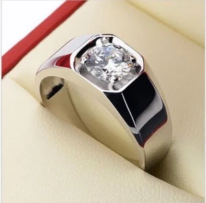Solid 925 Sterling Silver AAA White Diamond Zircon Gemstone Bohemian Men's Ring - Picture 1 of 12