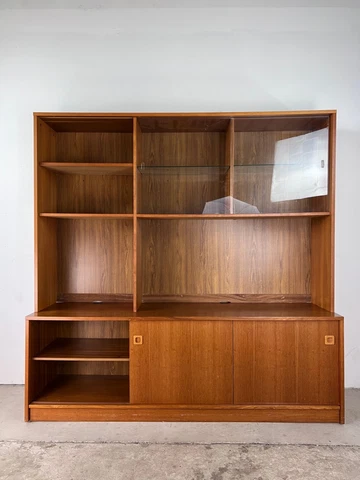 Danish Modern Two Piece Shelving Unit with Sliding Glass Doors Cover