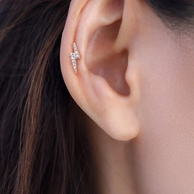 Pendientes de plata de ley 925 circonitas cúbicas rayo tornillo bola trasero Foto 1 de 2