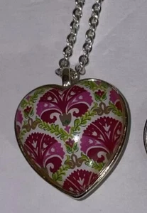 "Collar Vera Bradley Rosa Flor Corazón Hinchado Bisutería Tono Plateado 16""" - Imagen 1 de 10