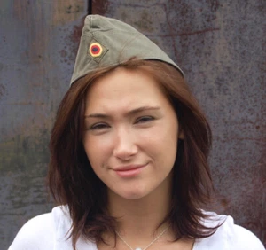 Vintage German army moleskin side cap military hat olive khaki forage garrison - Imagen 1 de 3