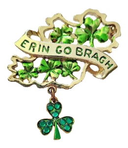 Broche PIN St Patrick Vintage SHAMROCKs Estrás Esmalte Erin Go Bragh Dije - Imagen 1 de 3