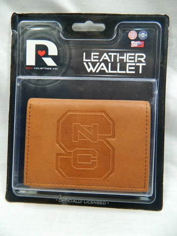 EMBOSSED BROWN LEATHER TRIFOLD WALLET NORTH CAROLINA STATE WOLFPACK NCAA RICO Cover