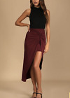 NWT Lulu’s Put a Spin On It Burgundy Twist-Front High-Low Midi Skirt Medium