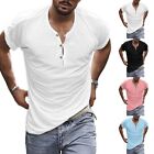 Men's Summer Henley V Neck T Shirts with Short Sleeves Perfect for Casual Wear