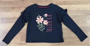 TU Long Sleeve T-Shirt Girls 8 Years Navy Blue Flower Glitter Frilly Shoulders . - Picture 1 of 10