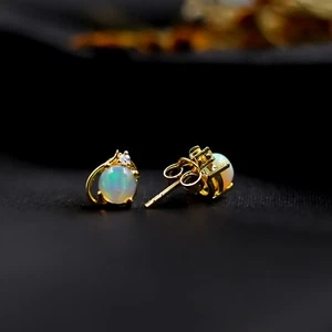 5mm AAA+ Etiope Opale di Fuoco Bottone 925 Sterling Orecchini Argento Gemma - Foto 1 di 12