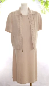 St. John Sheath Sleeveless Dress/Short Sleeve Jacket Knit Neutral Old Money 4P - Picture 1 of 17