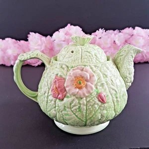 Melba Ware Green Floral Majolica Mid-Century Vintage Teapot England - Picture 1 of 13