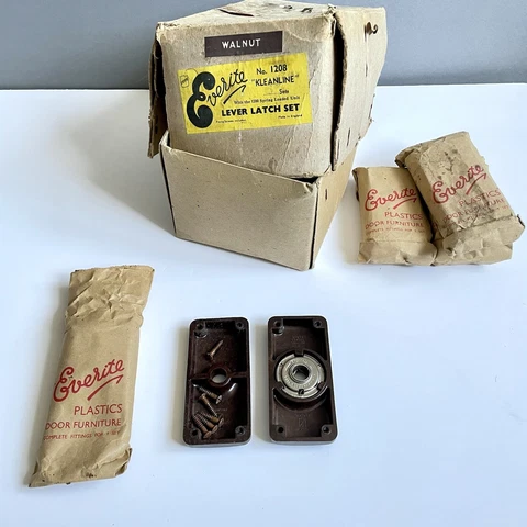 Bakelite Lever Latch Set Backplates  UNUSED Walnut Everite 18 Pr Available Cover