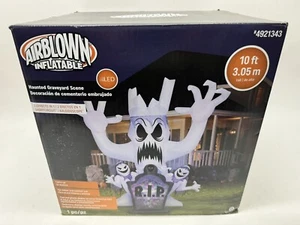 Escena de cementerio embrujado Gemmy Halloween de 10 pies inflable soplado por aire nuevo en caja - Imagen 1 de 3