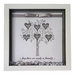 PERSONALISED HEART FAMILY TREE BOX FRAME Birthday Gift or Mothers Day Wife Mum - Picture 1 of 8