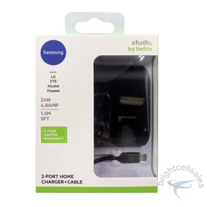 Belkin 24W Fast 2 USB Wall Charger+Micro USB Charging Cable 5FT for Samsung/LG/+ - Picture 1 of 9
